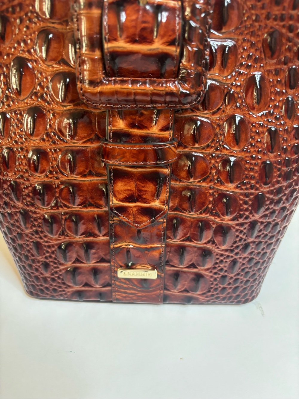 Brahmin Faith in Pecan in Croco-Embossed Leather Mini Bucket Bag - Picture 5 of 8